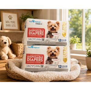 Lot of 2 Paw Inspired Dog Diapers Disposable, Dogs Puppy in Heat XS 12-17" WAIST